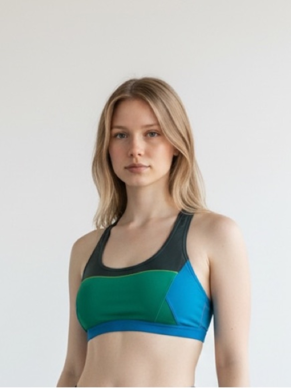 Prana Isma Colorblock Racerback Bikini Top Blue Green Medium Scoop Neck Swim Top